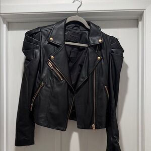 Blank NYC Black Leather Jacket with Gold Zippers